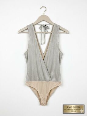 H&M Vintage Divided Metallic Silver Halter Bodysuit Size S Y2K EUC Cavalli Era ✨